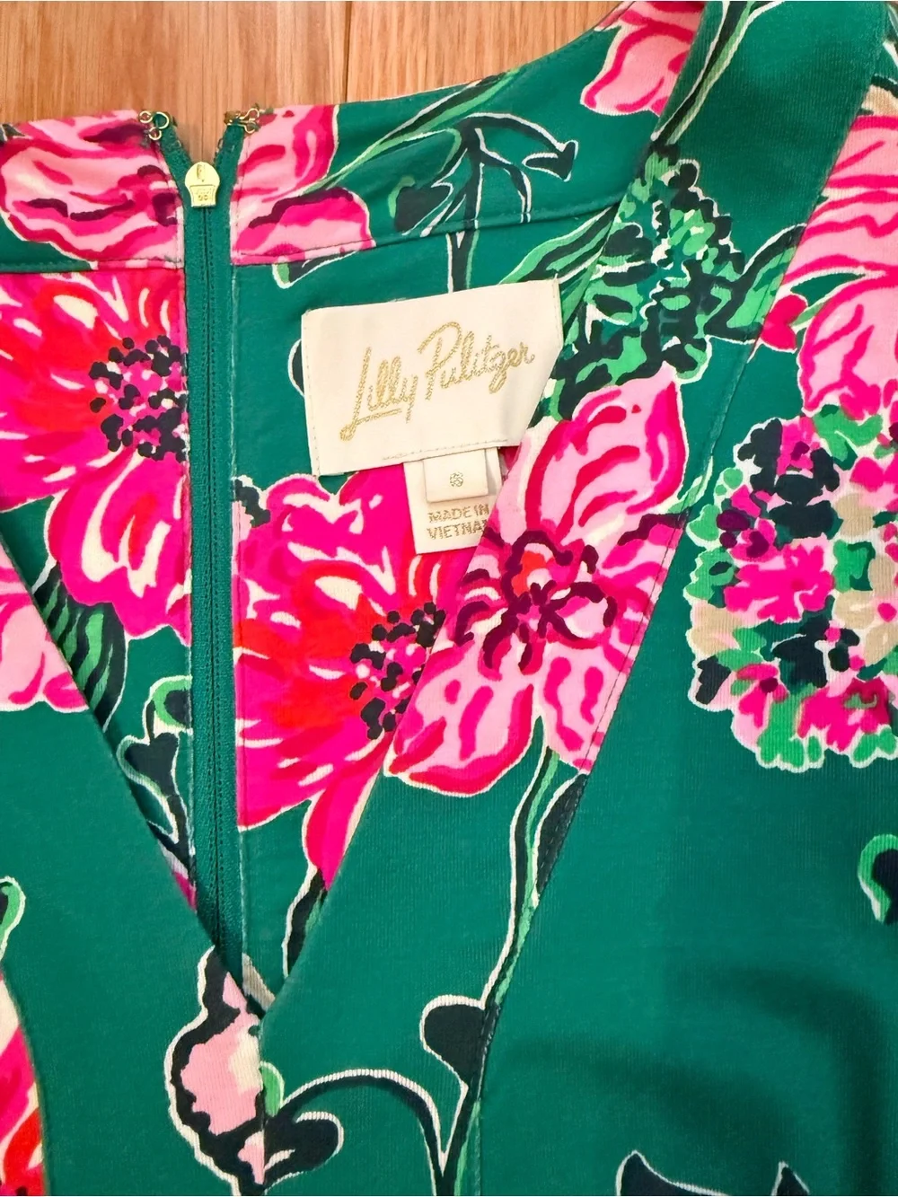 🌸NWOT Lilly Pulitzer Green Dress with Hot Pink Floral Print - Picture 3 of 6